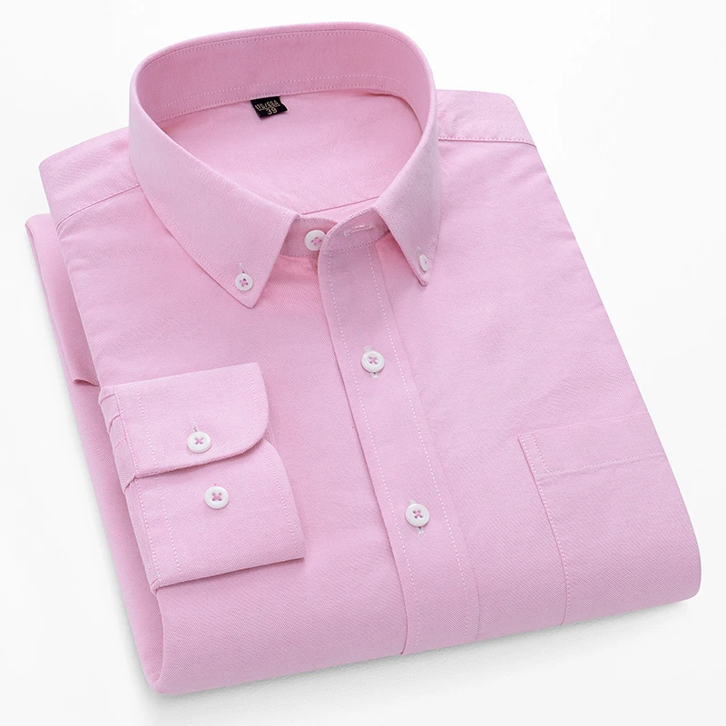 Oxford Cotton Casual Shirt Business - เสื้อเชิ้ตแขนยาวผ้าอ็อกซ์ฟอร์ดคอตตอน 100% สำหรับผู้ชาย ทรงสลิมฟิต เรียบง่าย ทางการ