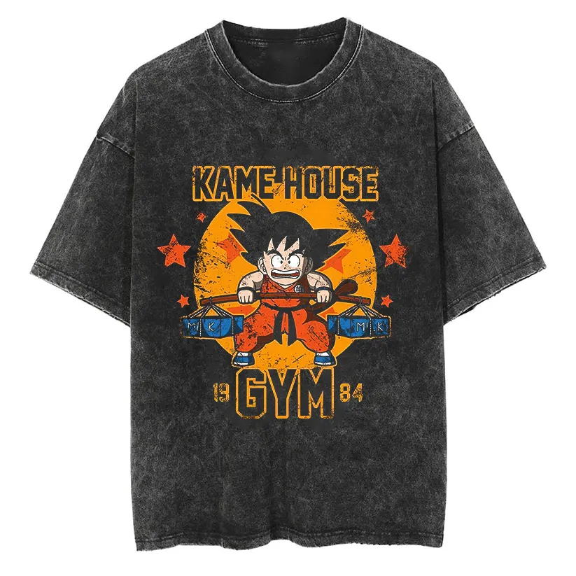Acid Wash Vintage Graphic T Shirt - เสื้อยืดโกคู ดราก้อนบอล อนิเมะ ผู้ชาย วินเทจ ลายกราฟิก
