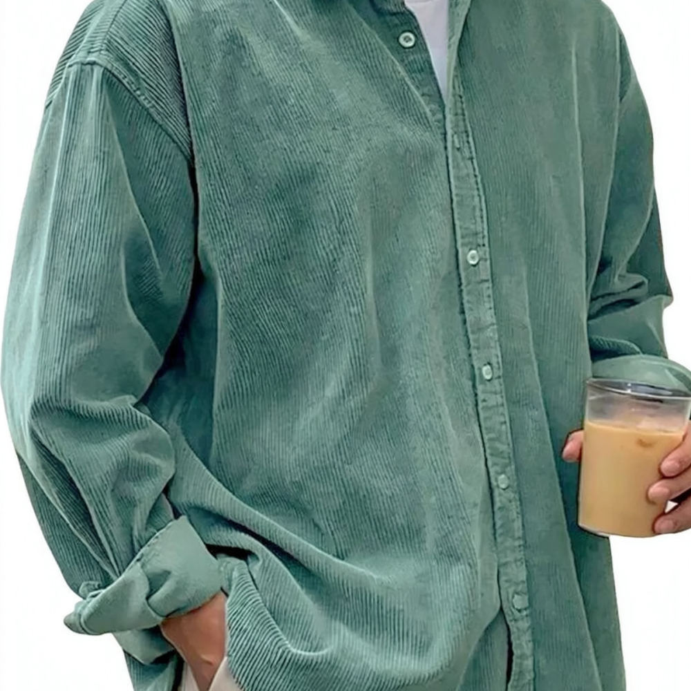เสื้อเชิ้ตผ้าลูกฟูกแขนยาวสำหรั - Corduroy Button Up Shirt Men บทวิจารณ์และราคา