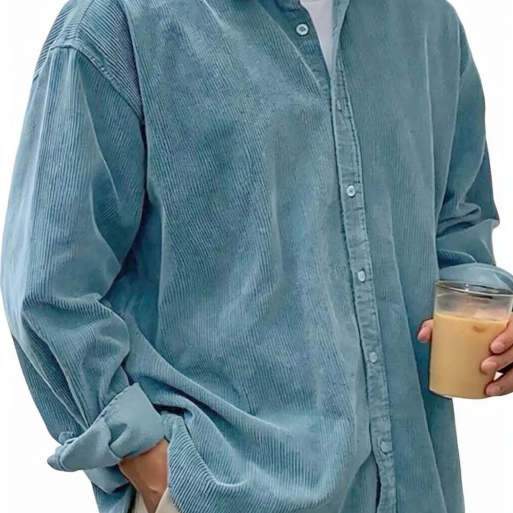 เสื้อเชิ้ตผ้าลูกฟูกแขนยาวสำหรั - Corduroy Button Up Shirt Men บทวิจารณ์และราคา