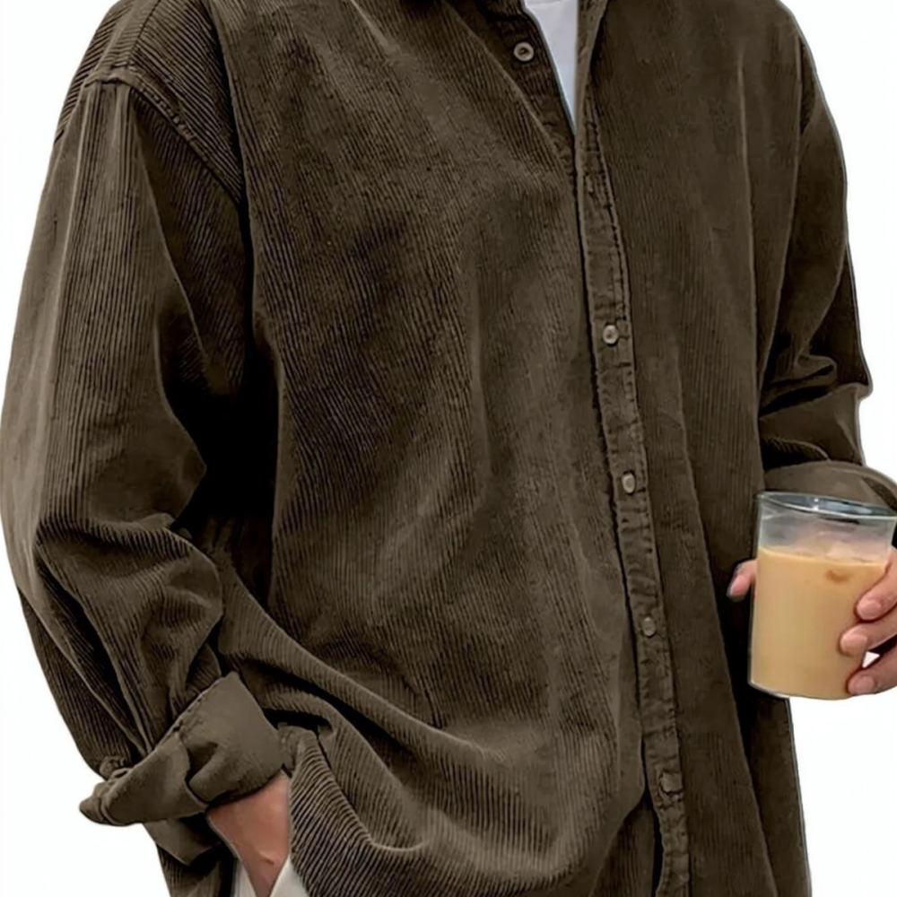 เสื้อเชิ้ตผ้าลูกฟูกแขนยาวสำหรั - Corduroy Button Up Shirt Men บทวิจารณ์และราคา
