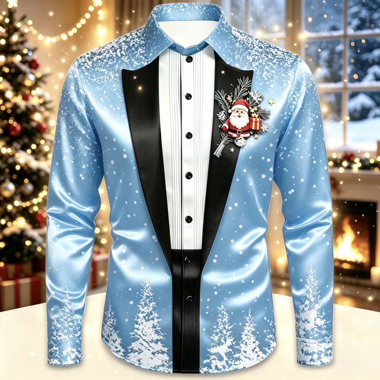 Men Christmas Satin Long Sleev - Mens Satin Silk Dress Shirt บทวิจารณ์และราคา