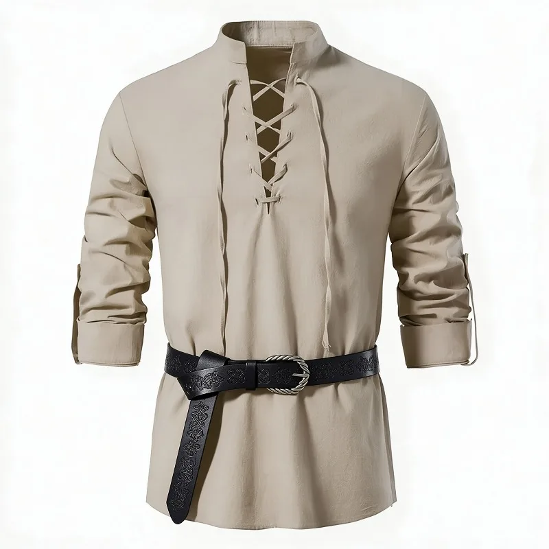 เสื้อเชิ้ตผู้ชายสไตล์ไวกิ้งยุค - Medieval Gothic Lace Up Pirate Shirt บทวิจารณ์และราคา
