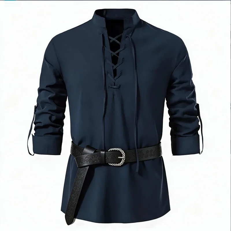เสื้อเชิ้ตผู้ชายสไตล์ไวกิ้งยุค - Medieval Gothic Lace Up Pirate Shirt บทวิจารณ์และราคา