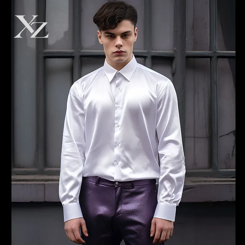 เสื้อเชิ้ตผู้ชาย ผ้าซาตินเนื้อ - Mens Satin Silk Dress Shirt บทวิจารณ์และราคา