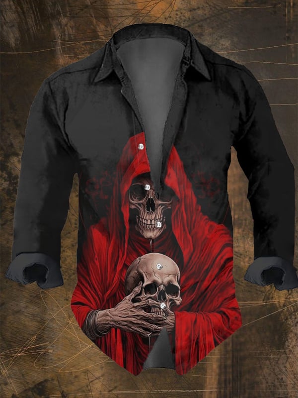 Halloween Men's Dark Skull Pri - Vintage Hawaiian Floral Shirt บทวิจารณ์และราคา