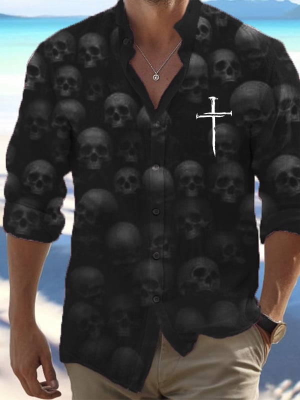Halloween Men's Dark Skull Pri - Vintage Hawaiian Floral Shirt บทวิจารณ์และราคา