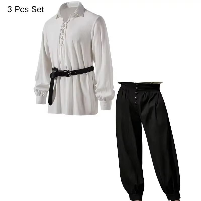 ชุดคอสเพลย์ฮาโลวีนสำหรับผู้ชาย - Medieval Gothic Lace Up Pirate Shirt บทวิจารณ์และราคา
