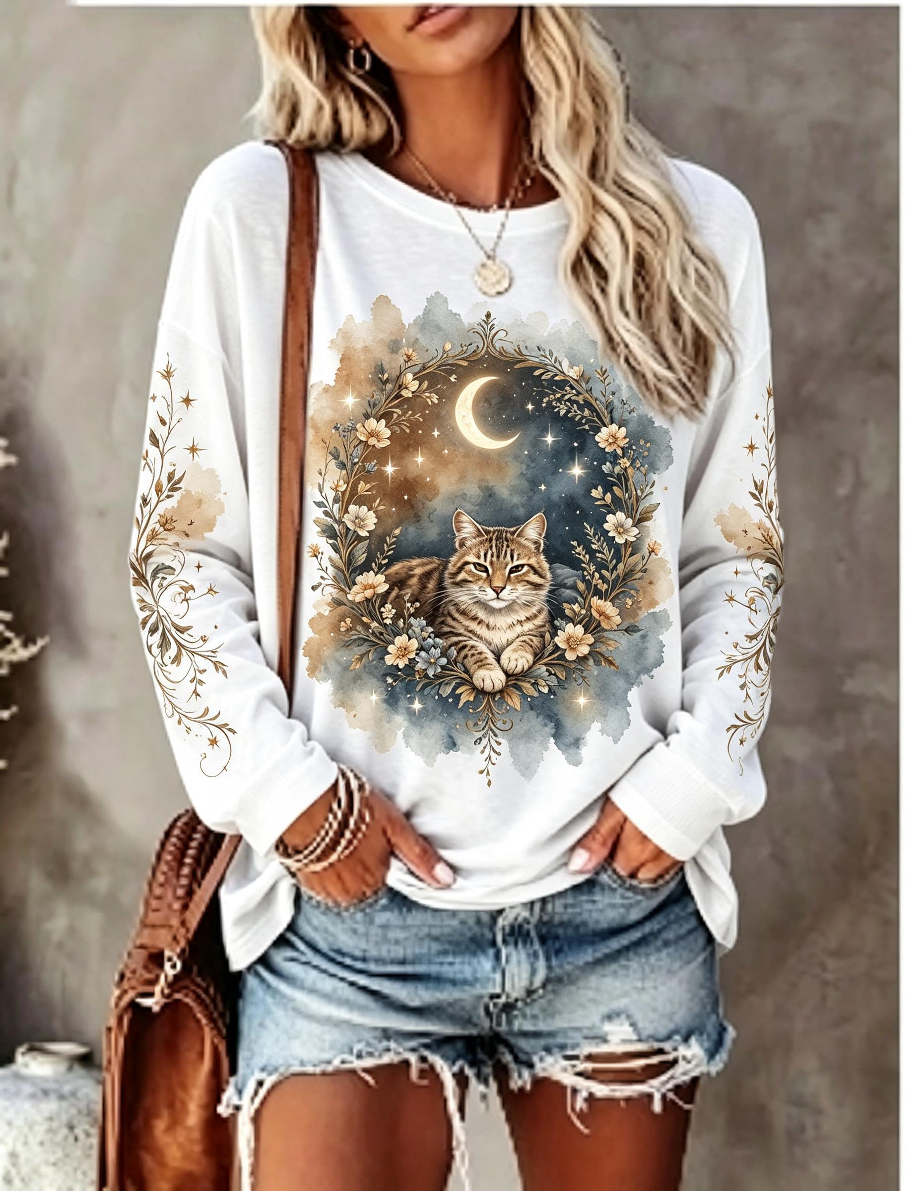 เสื้อยืดแขนยาวผู้หญิง ลายหมาป่ - T-Shirts บทวิจารณ์และราคา