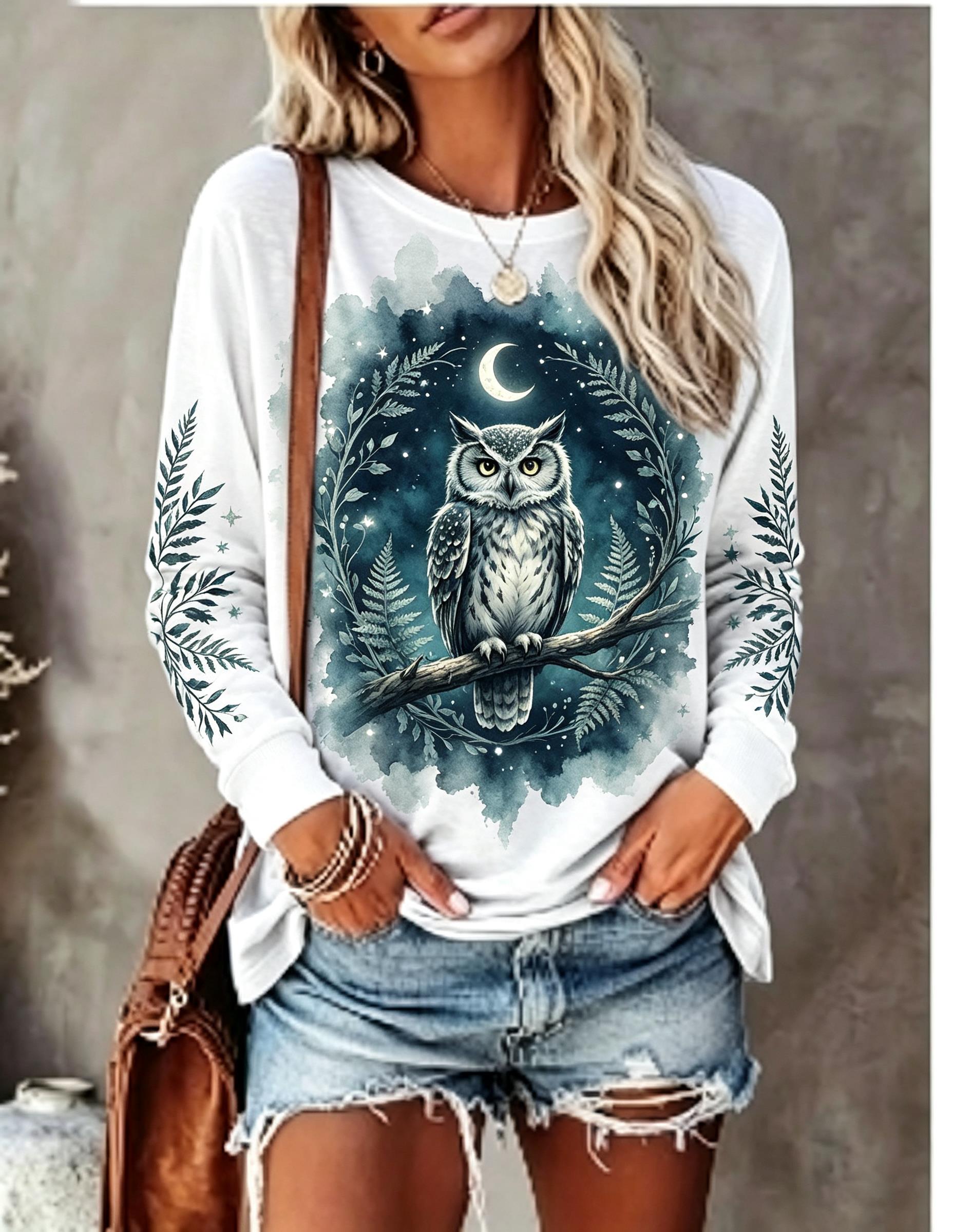 เสื้อยืดแขนยาวผู้หญิง ลายหมาป่ - T-Shirts บทวิจารณ์และราคา