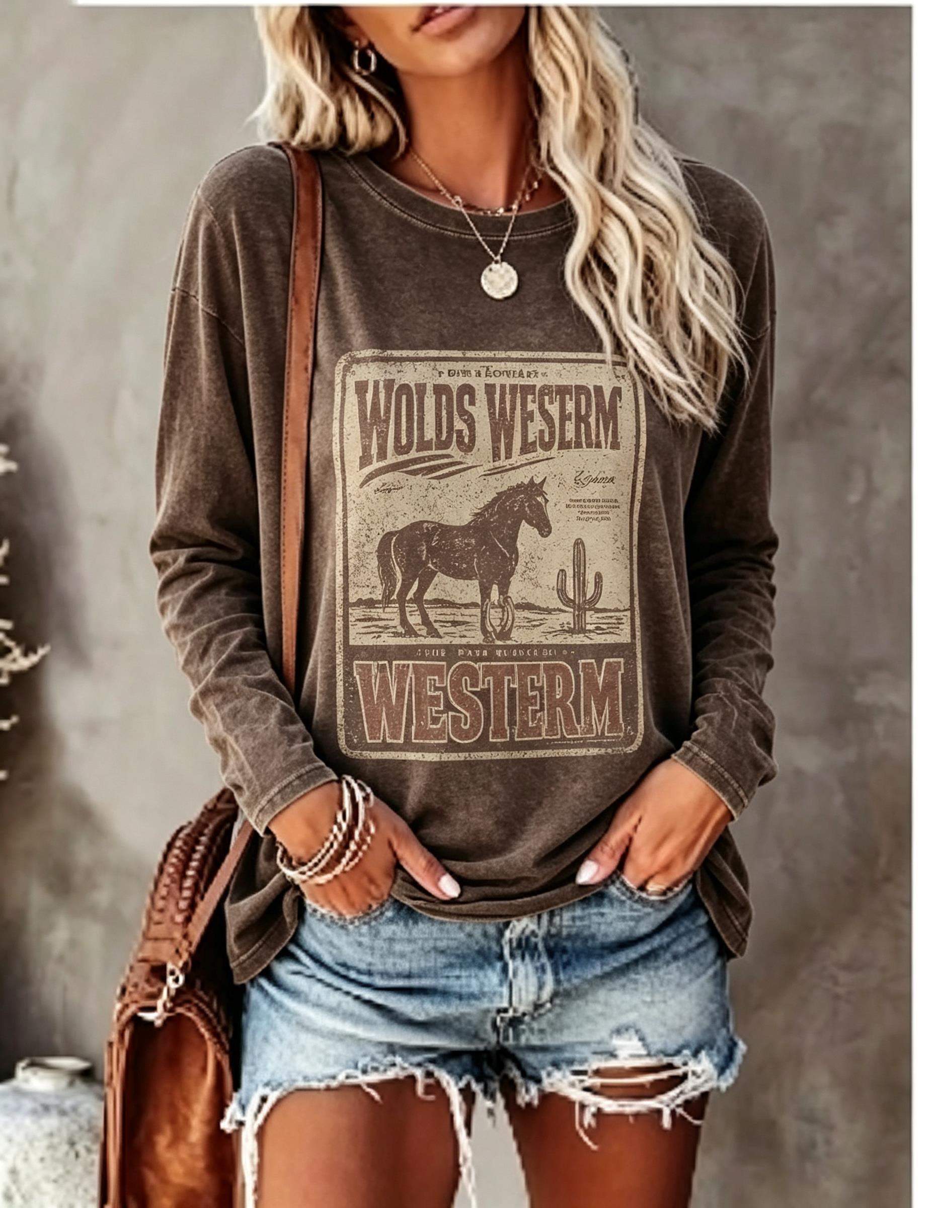 เสื้อยืดแขนยาวผู้หญิง ลายโปสเต - T-Shirts บทวิจารณ์และราคา